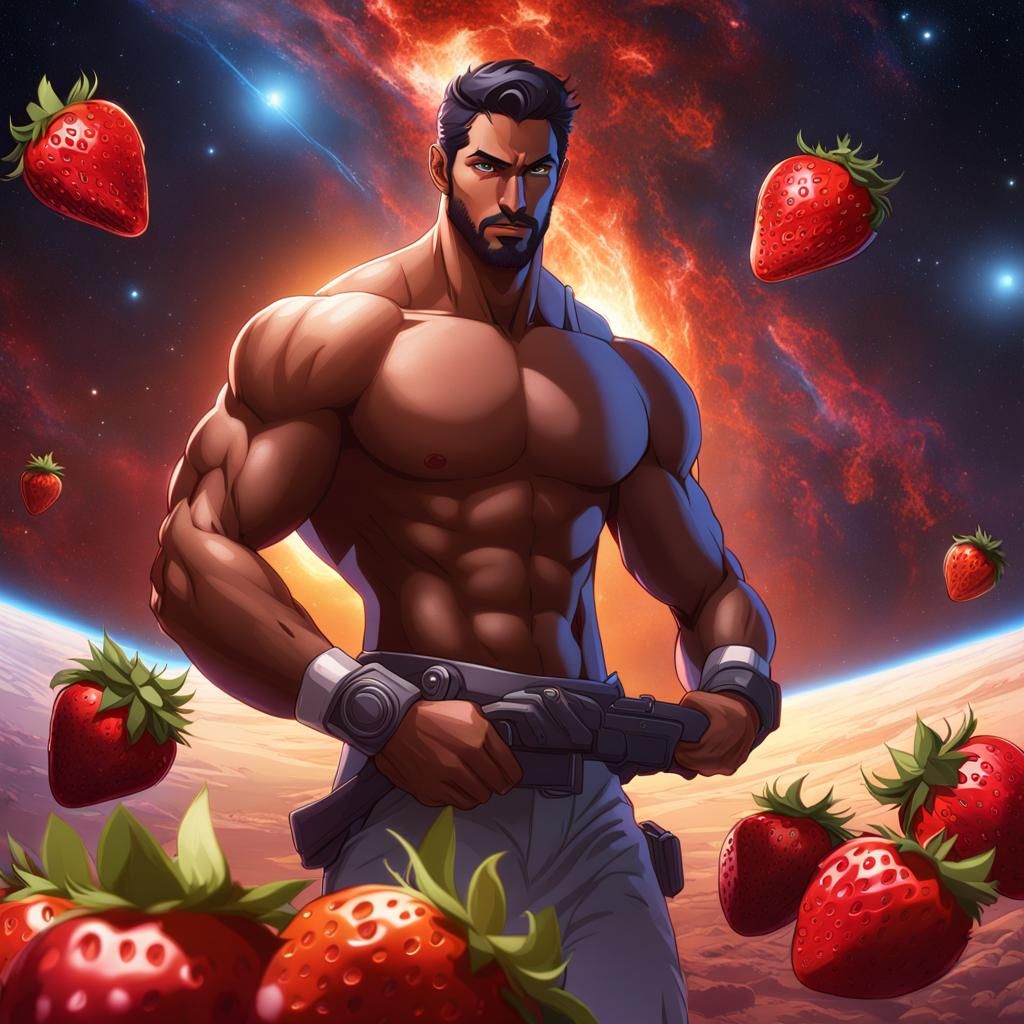 Arabian Men in Space with Strawberries: Dark Fantasy Art