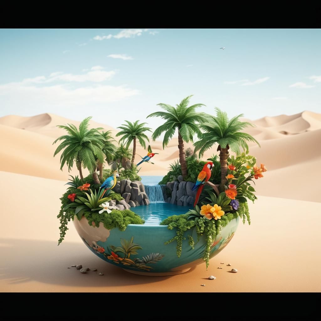 Coastal Landscape in Ceramic Bowl, 3D Anime Art