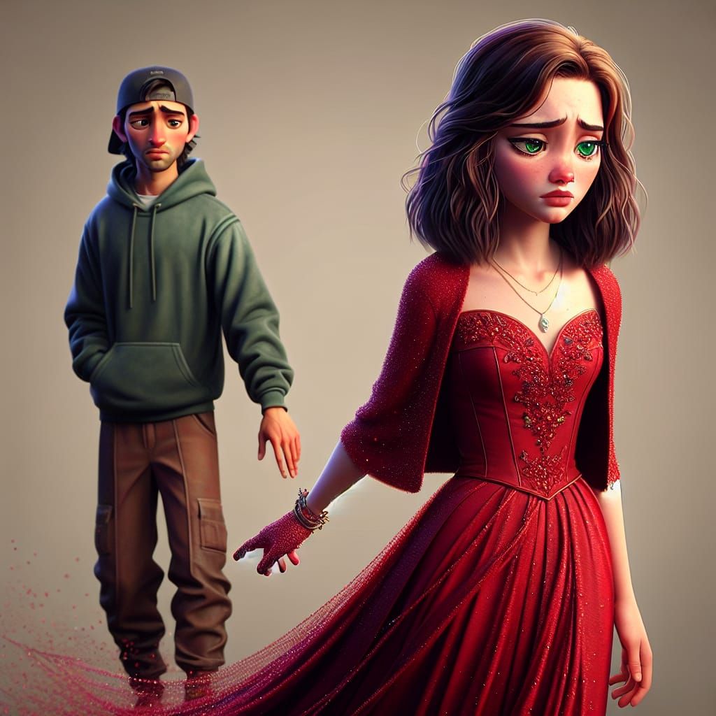 Melancholic Girl Releases Boy's Hand: CGI Animation