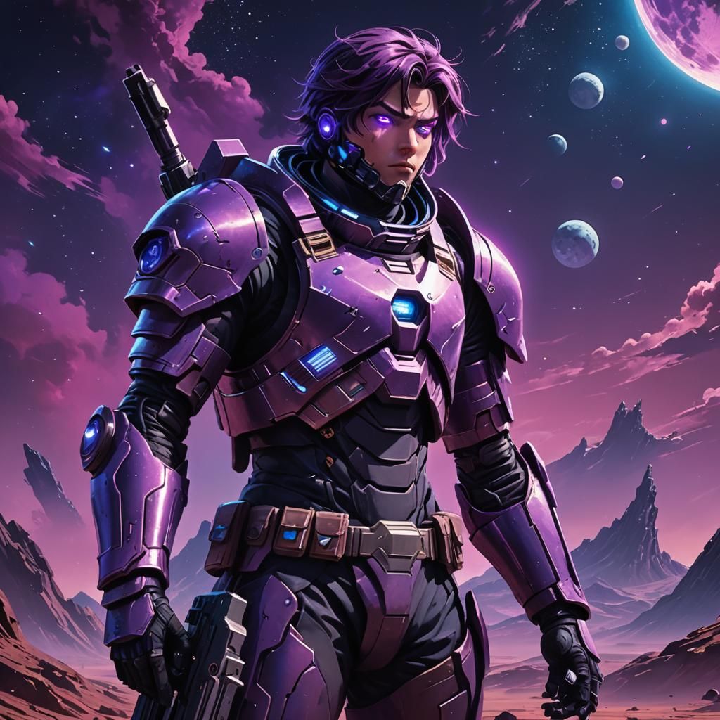 Anime Space Soldier with Eerie Eyes in Cel-Shaded Style