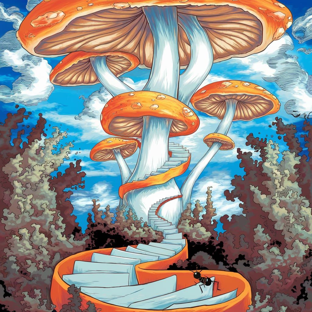 Psychedelic Magic Mushroom with Spiral Staircase