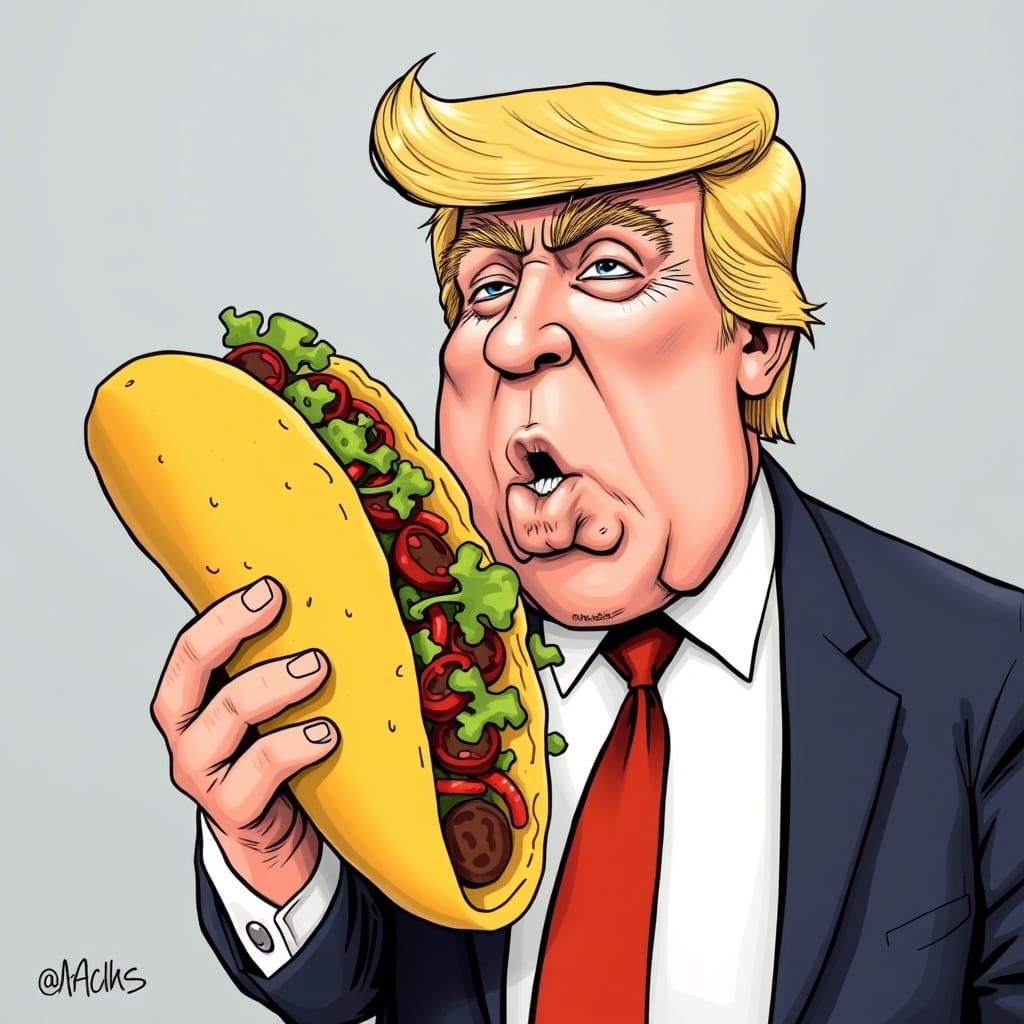 Satirical Trump Caricature Holding a Taco