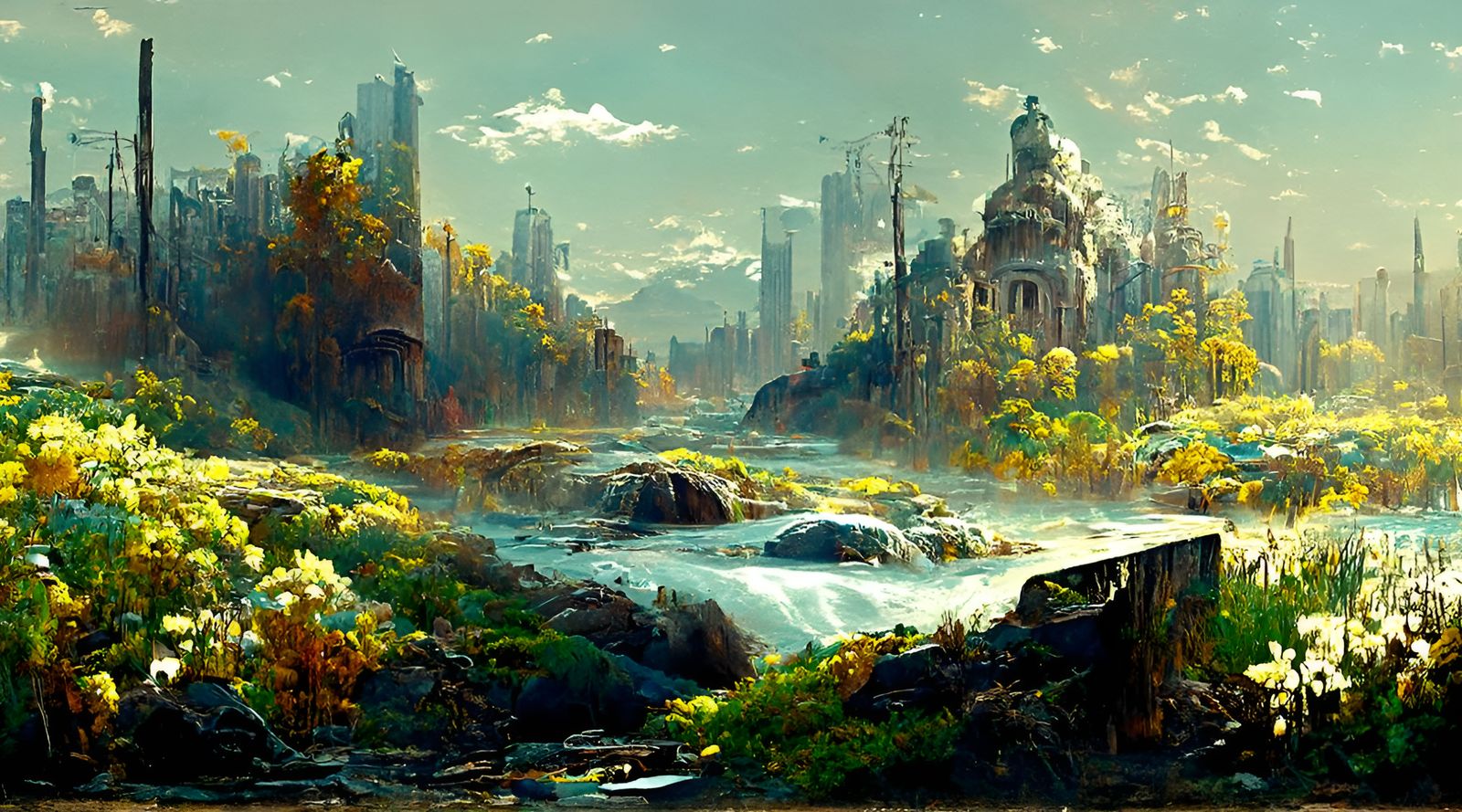 Post-Apocalyptic City Vista in Detailed Landscape Style