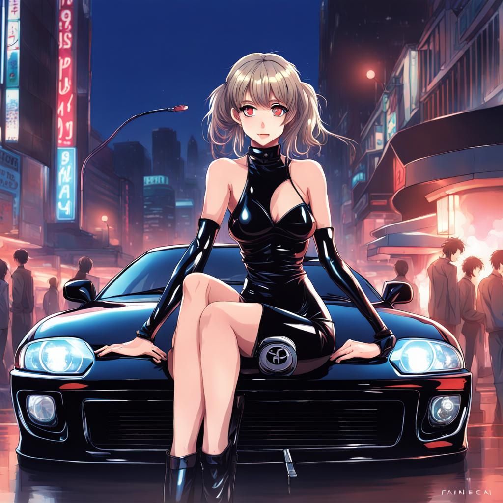 Anime Girl with Supra at Nightclub Entrance