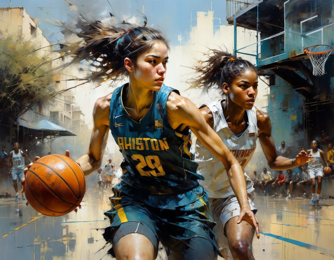 Basketball Player in Action: Oil Painting Style