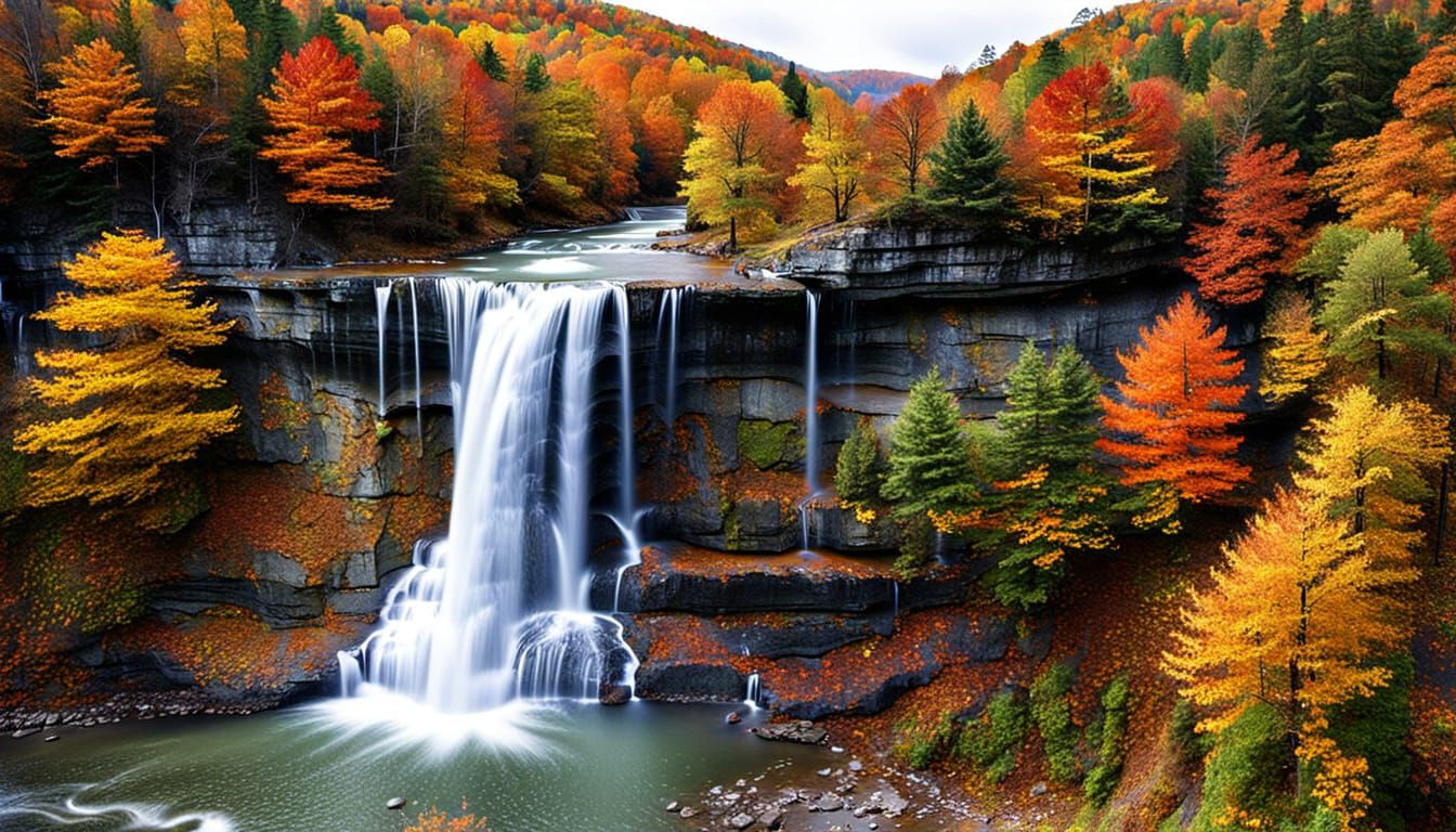 Majestic Autumn Waterfall in West Virginia