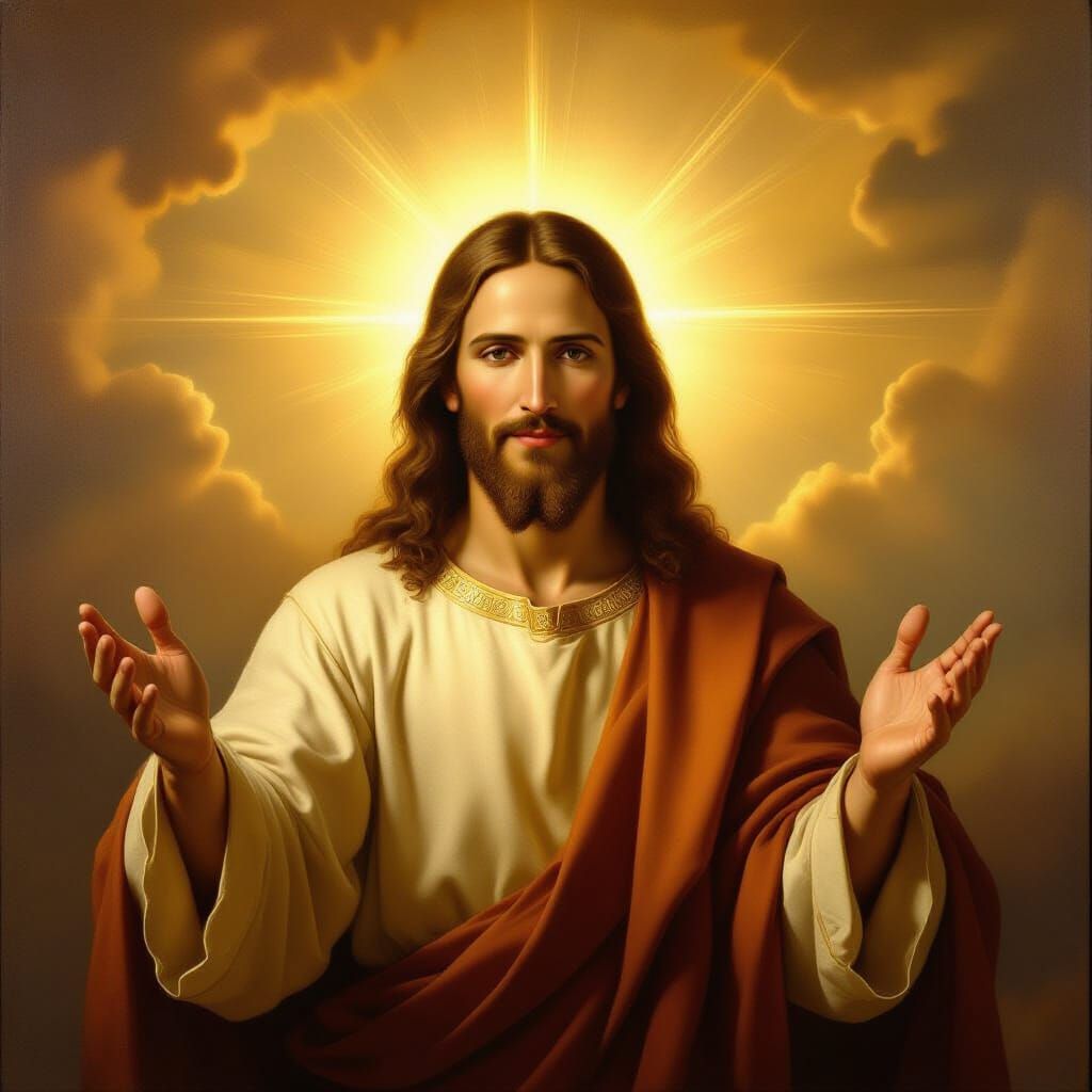 Jesus Christ Welcoming Souls in Classical Oil Painting Style