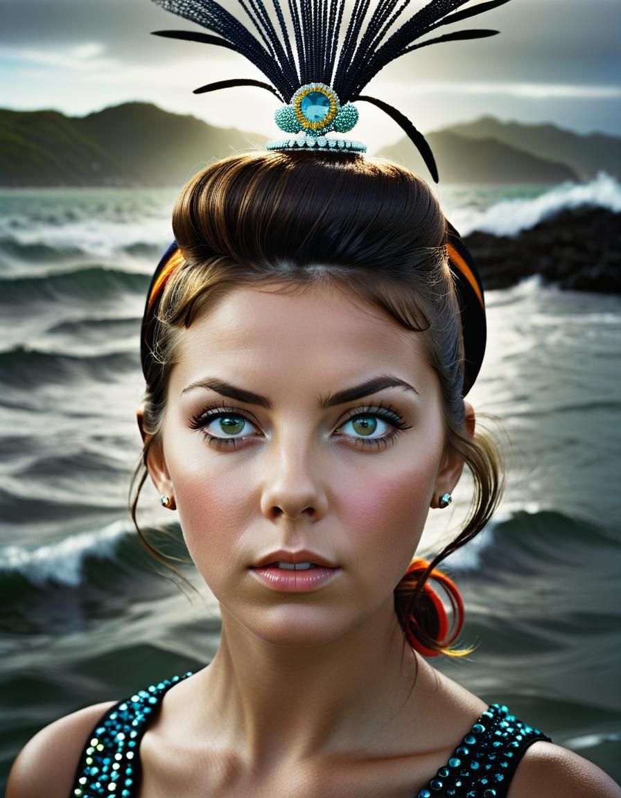 Vibrant 60s Girl Portrait in Hyperrealistic Style