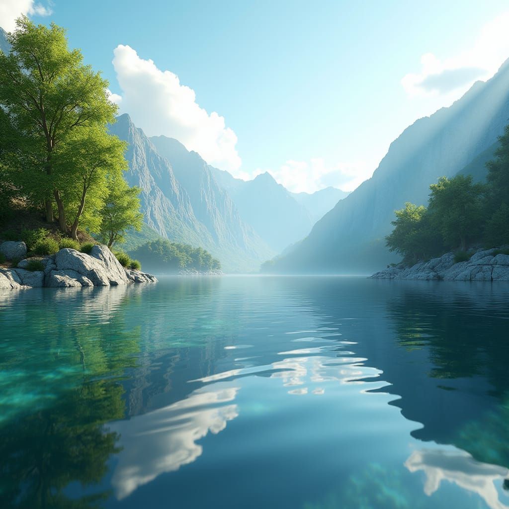 Lakeside Scene in 8K Resolution: Fantasy Concept Art