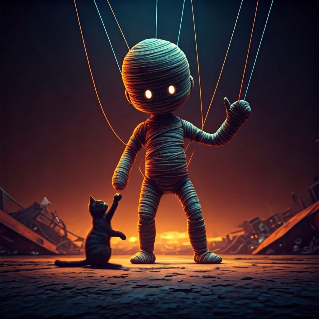 String Puppet Unraveling on Junkyard Stage