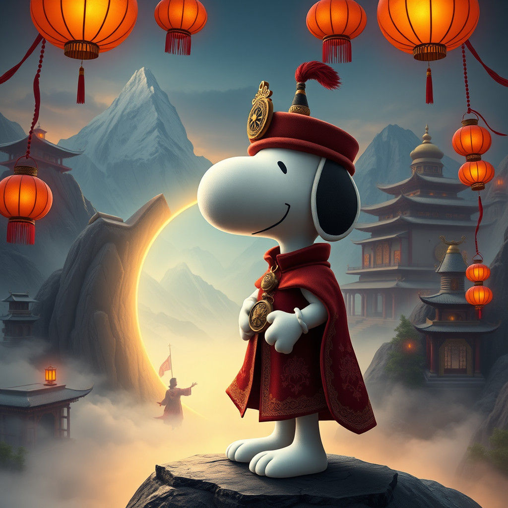Snoopy as Venetian Explorer near Portal