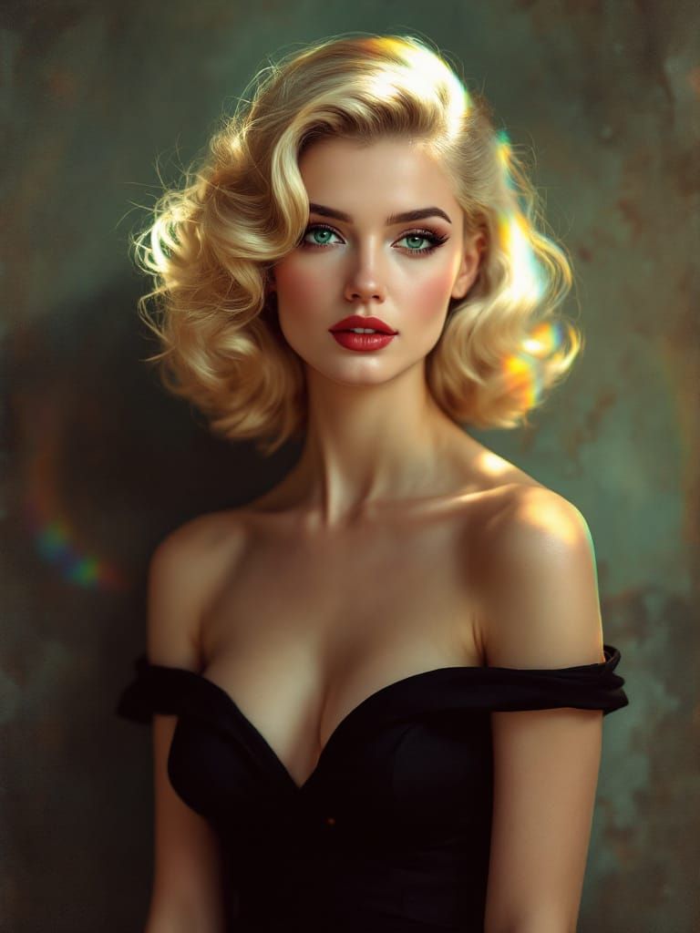 Blond Pin-Up Woman in Prismatic Light, Art Nouveau Style