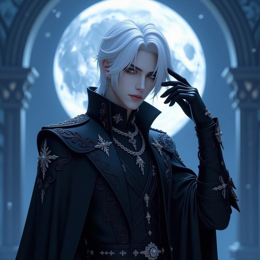 Handsome Goth Young Man in Moonlit Anime Art