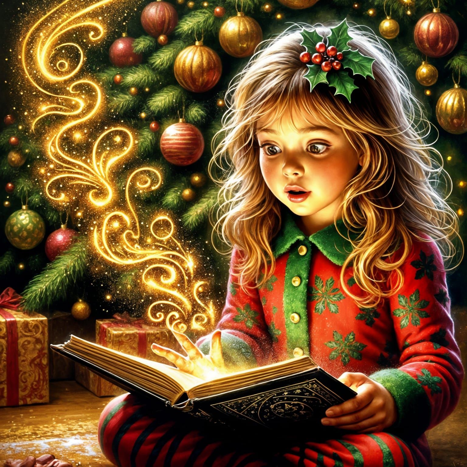 A Little Girl's Christmas Magic Unfolds in a Wonderland Scen...