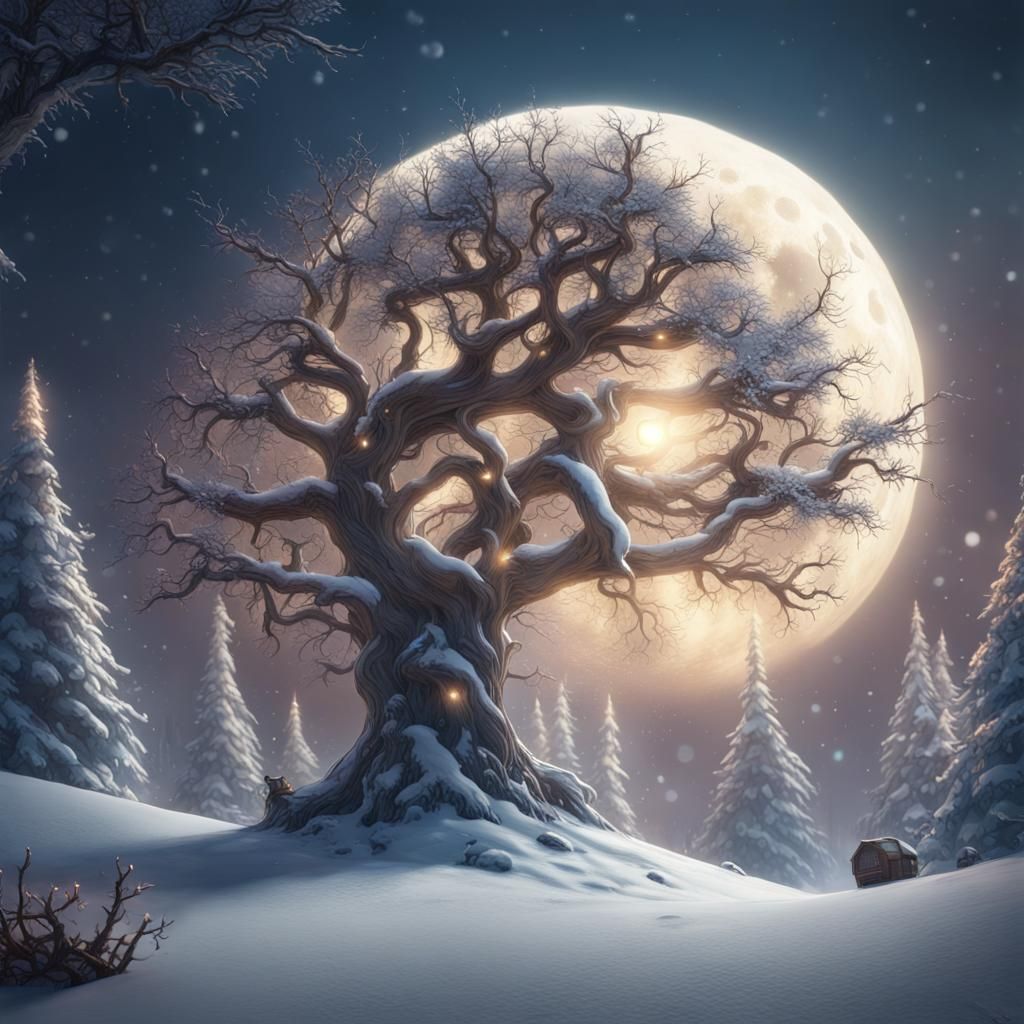 Tree of Life with Christmas Decorations in Detailed Matte Pa...