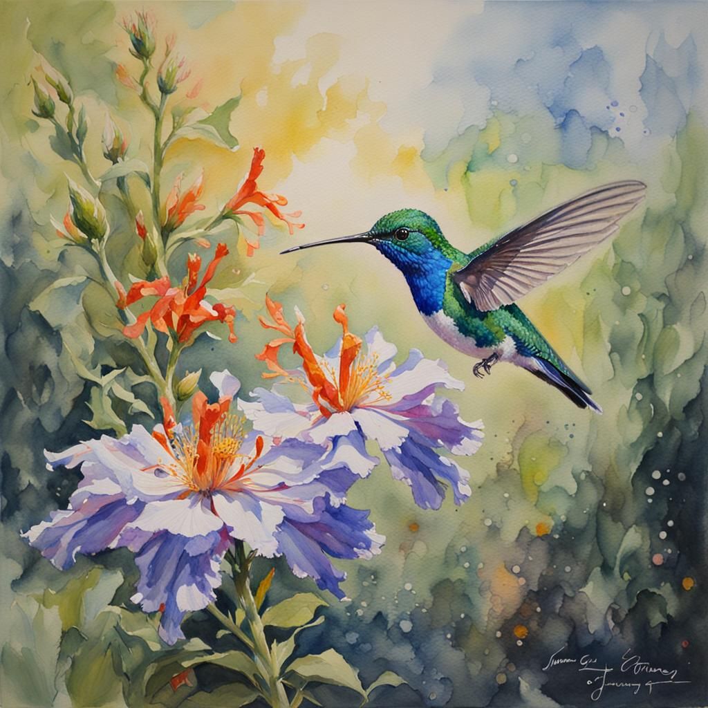 Crystal Hummingbird Watercolor Painting