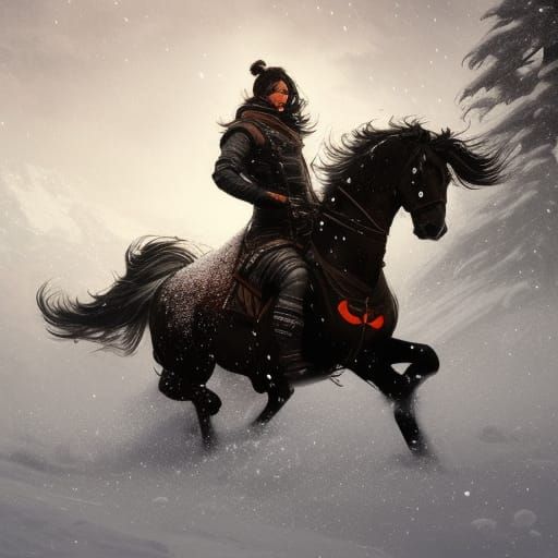 Black Horse Runs in Snow: Digital Art