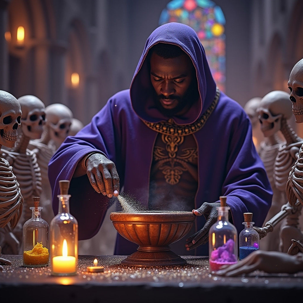 Mystical African Priest Ritual in Ancient Cathedral