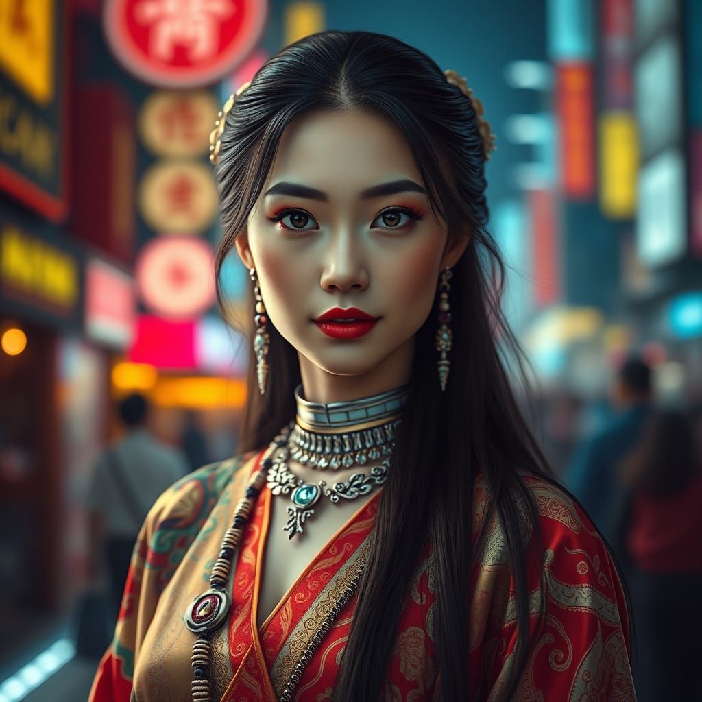 Beautiful Chinese Woman in Silk: Hyperrealistic Portrait