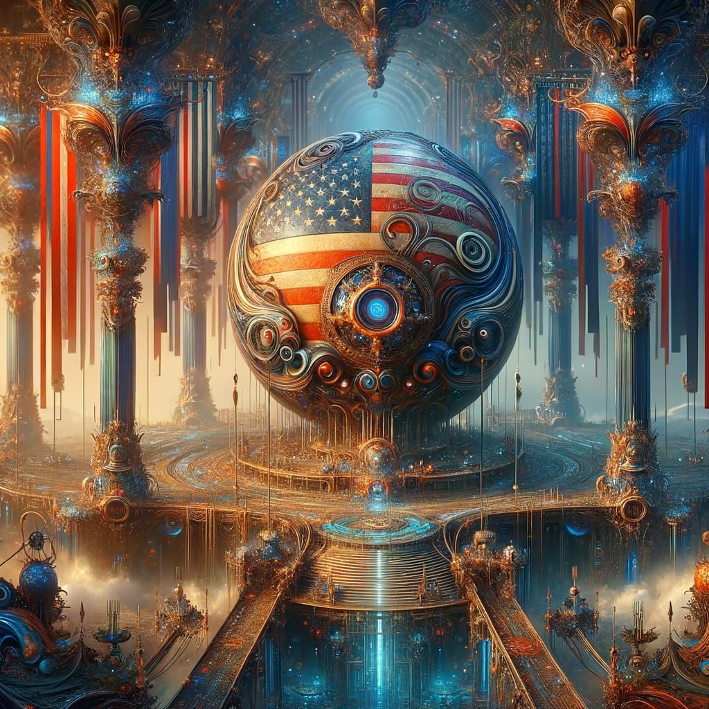 Ethereal USA Flag Ball in a Fantastical Realm