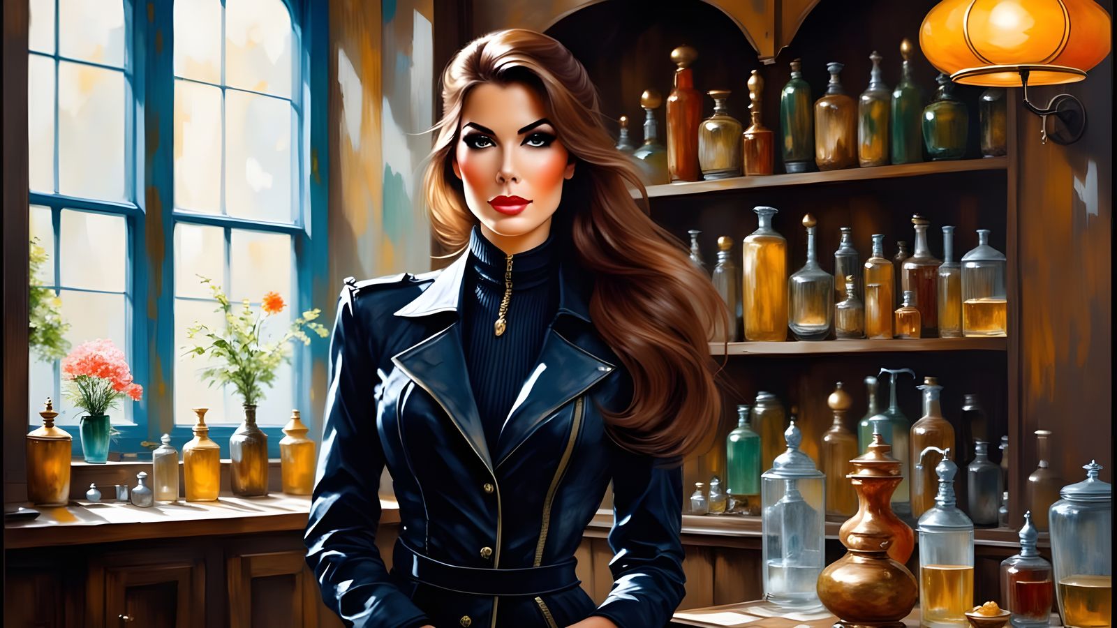 Steampunk Scientist in Victorian Laboratory, Expressionist R...