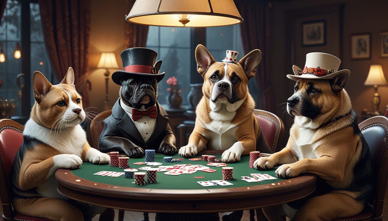 Animals Play Poker in Whimsical Fantasy Illustration