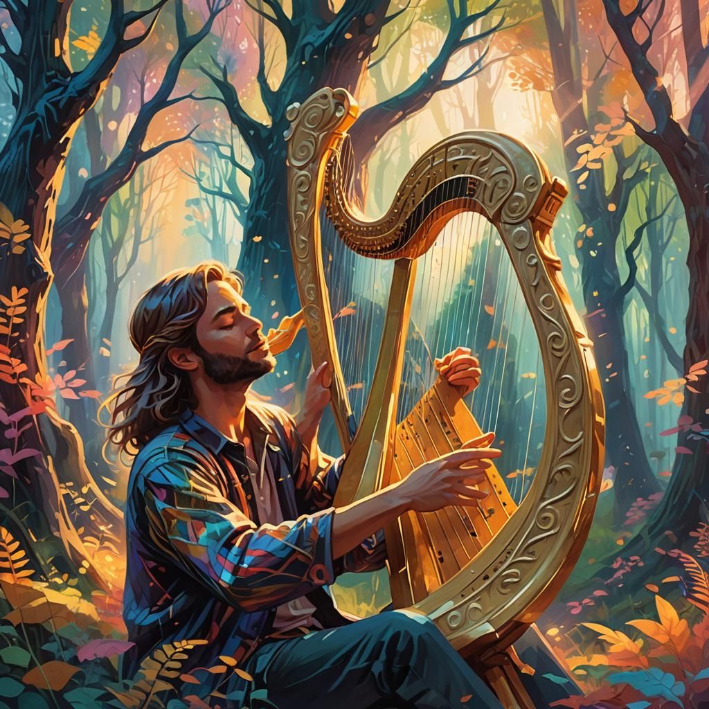 Magical Harp Music in Dreamlike Fauvist Forest