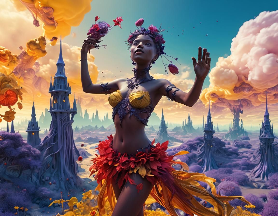 Fantastical Uncanny Valley Landscape with Mythological Figur...