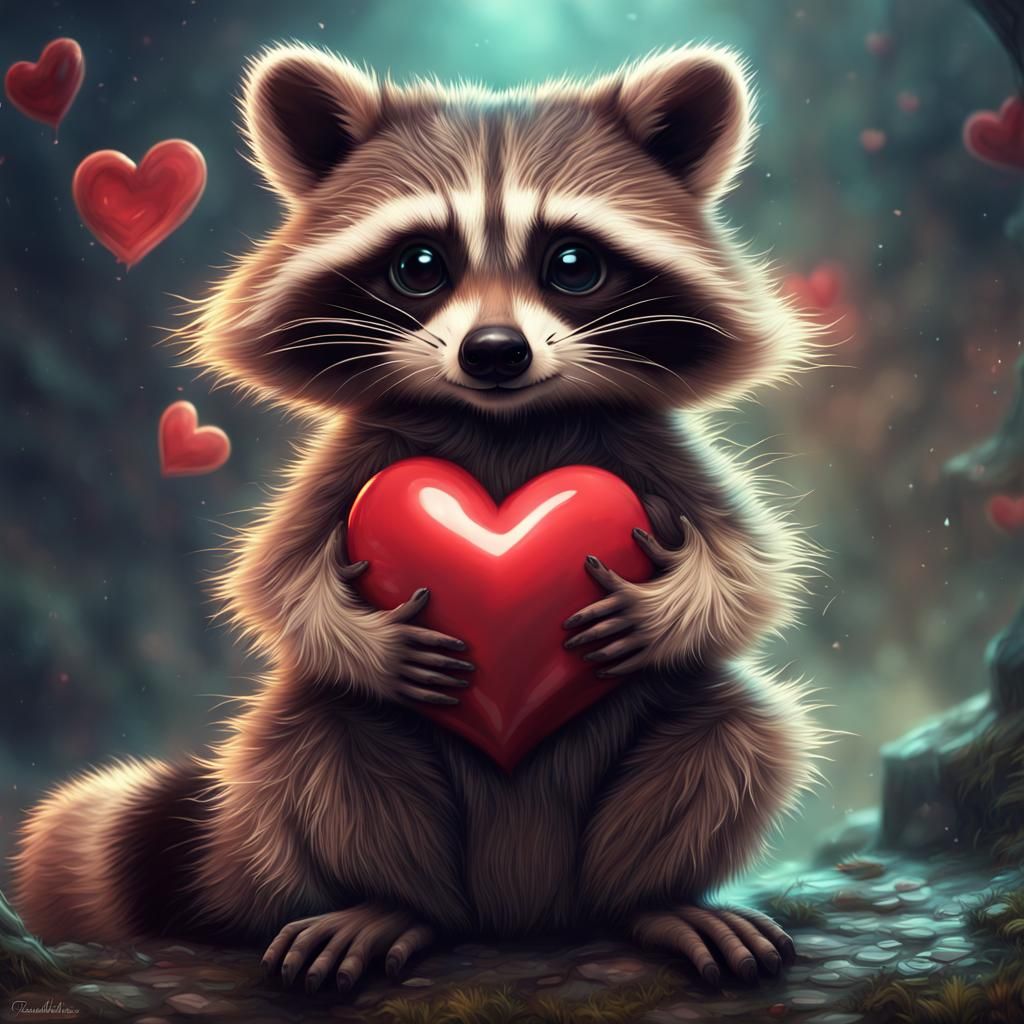 Cute Raccoon with Heart: Digital Matte Painting