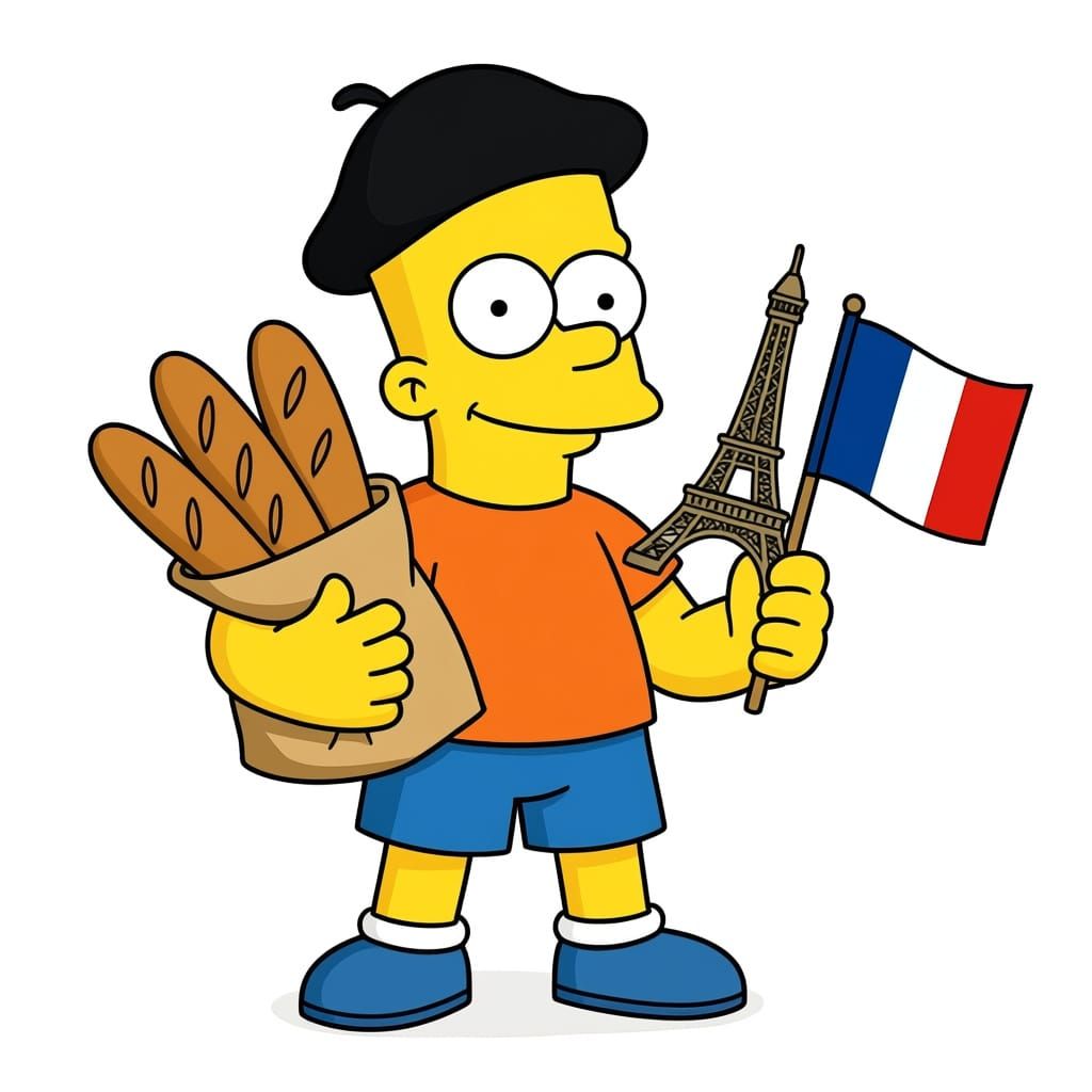 Bart Simpson as a French Tourist in Classic Cartoon Style
