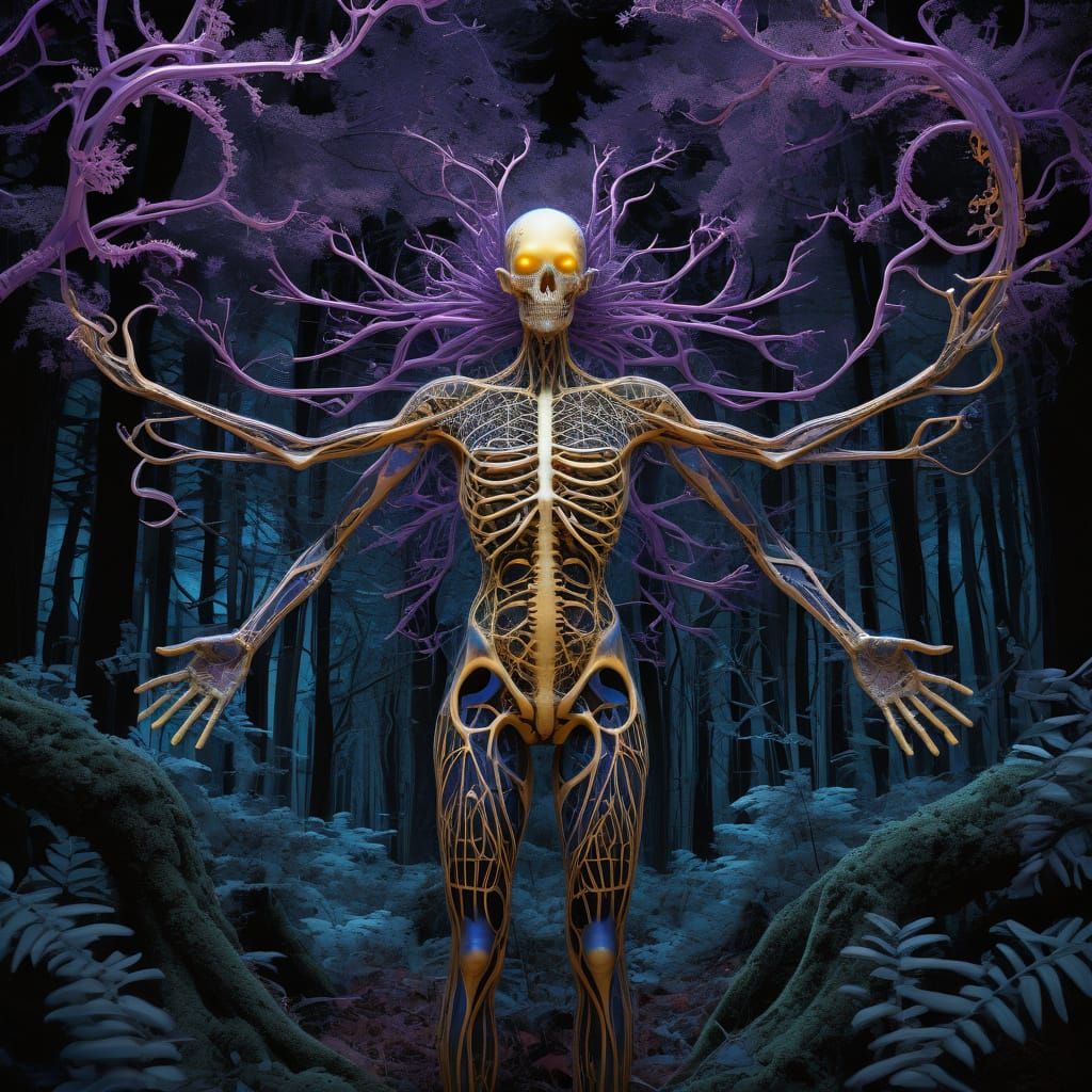 Eldritch Forest Guardian in Raygun Gothic Style