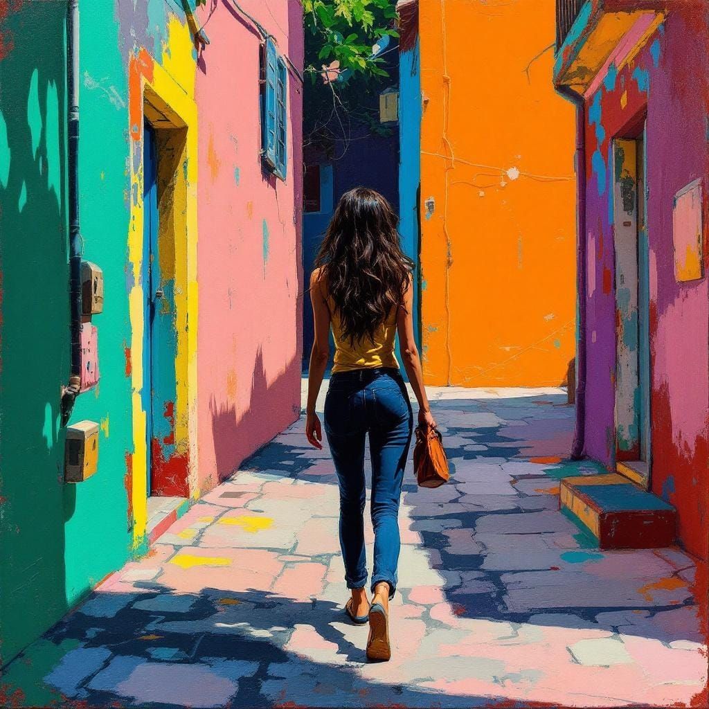 Magical Realism Street Scene with Impasto Texture