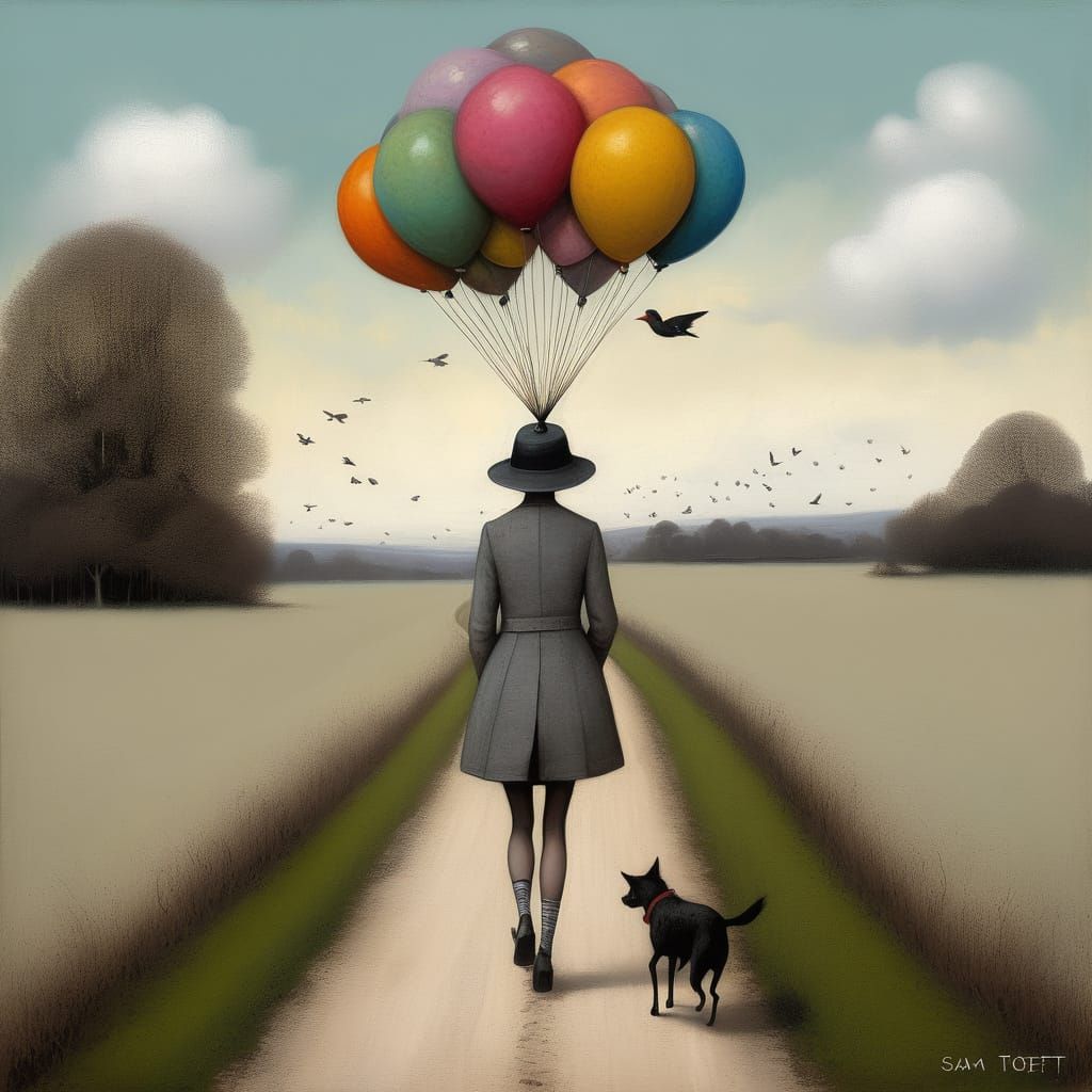 Whimsical Wanderer: Hyperrealistic Naive Art Painting