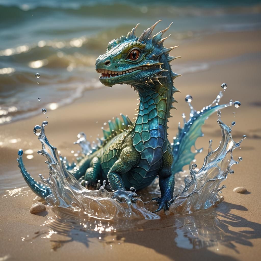Sparkling Water Dragon on a Fantasy Beach