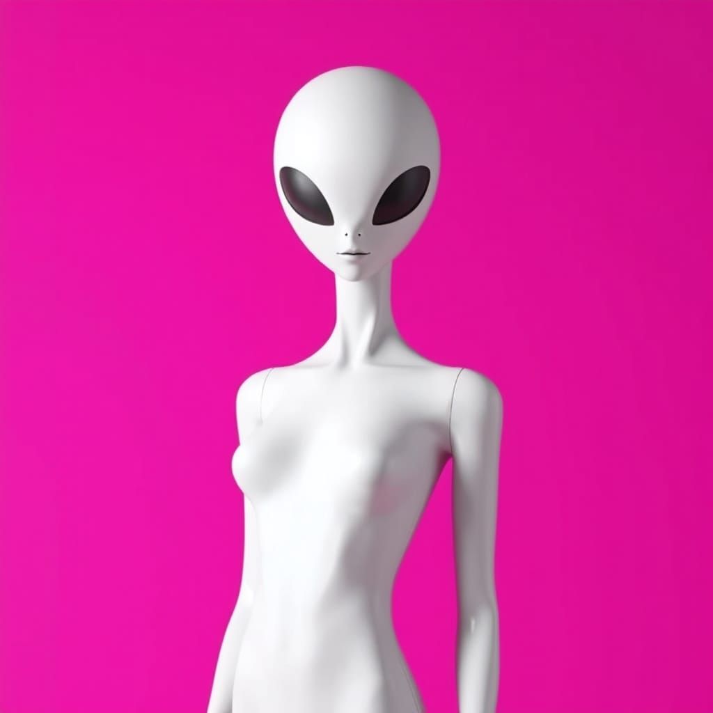 Sleek Androgynous Mannequin in Neon Magenta Studio Lighting