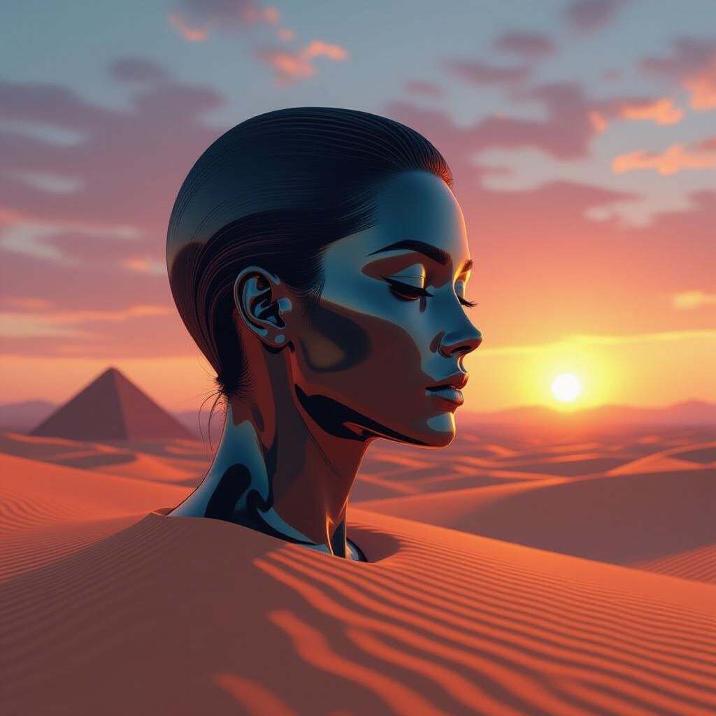 Surreal Transparent Pyramids in Desert Sunset Digital Art