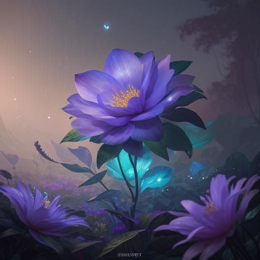 Surreal Flower Blooms in Mystical Forest