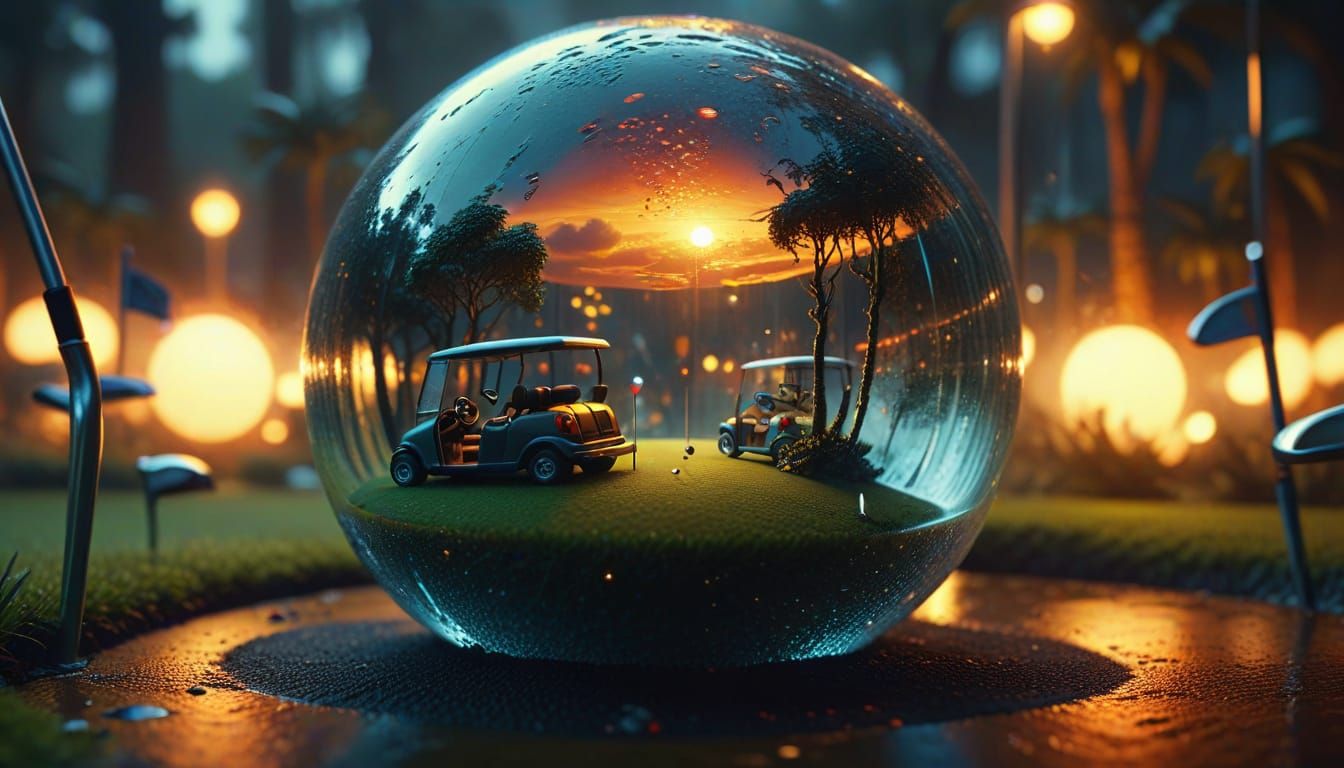 Golf Club in a Glass Ball: Surreal Digital Art
