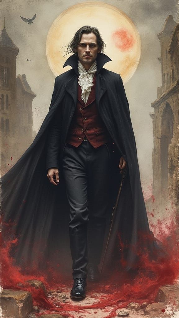 Gothic Watercolor Portrait of the Infamous Count Dracula