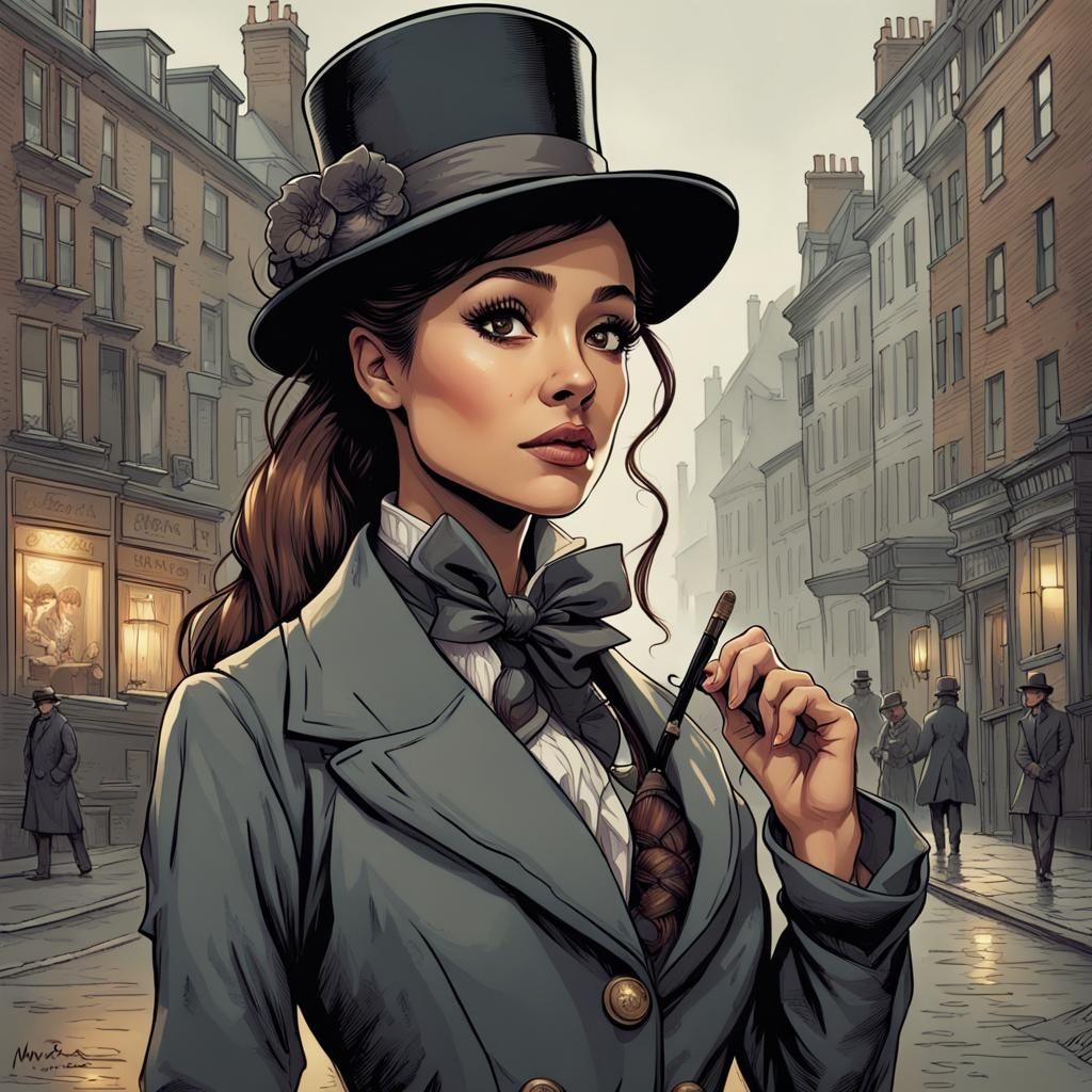 Ariana Grande as Sherlock Holmes in Comic Book Style
