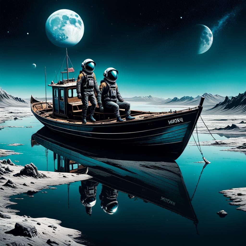 Surreal Anthro Boat Walks on the Moon