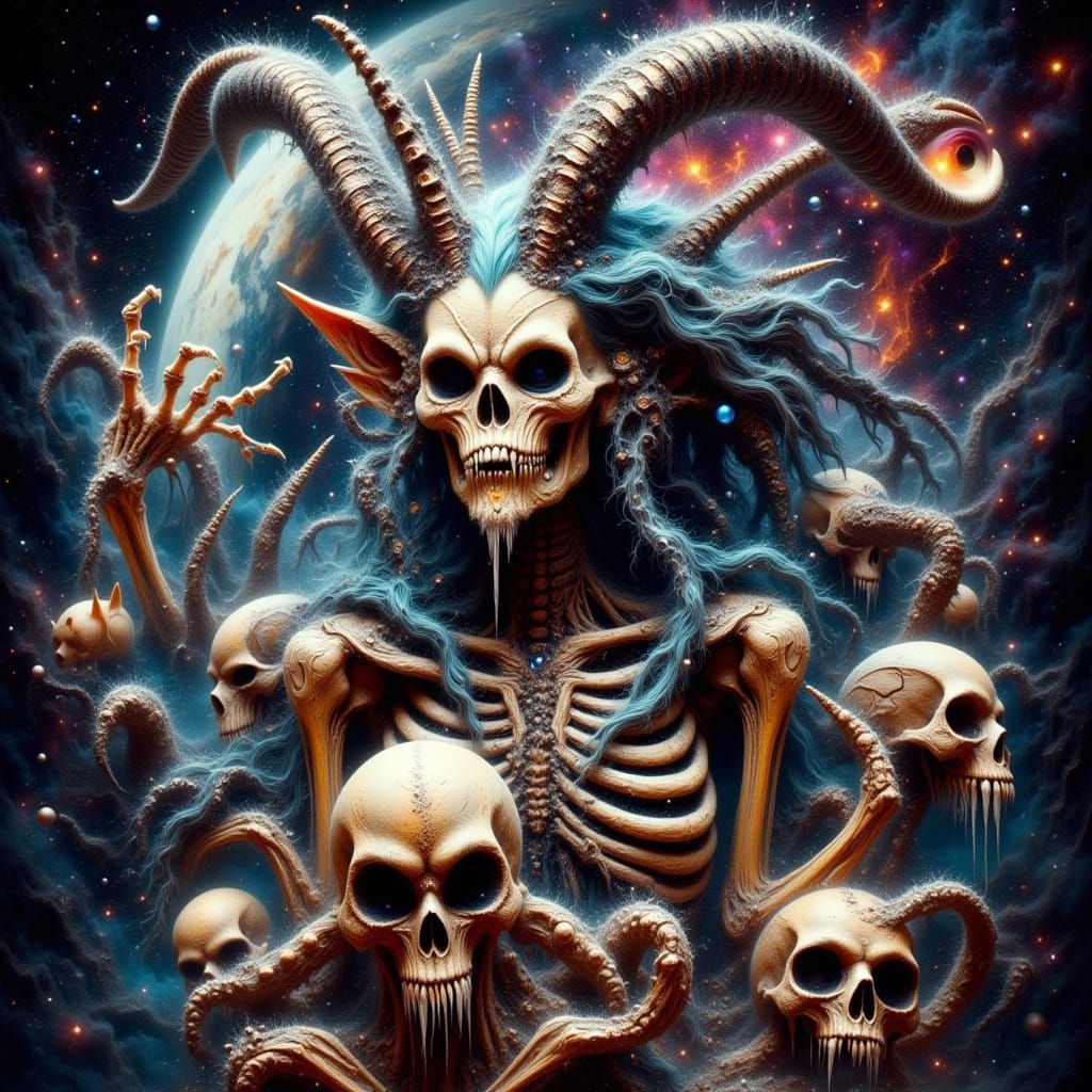 Skeleton Alien Woman in Cosmic Sci-Fi Setting