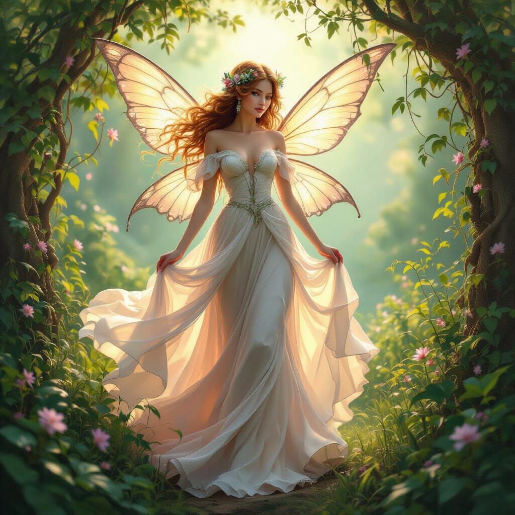 Ethereal Fairy in Lush Forest, Digital Art
