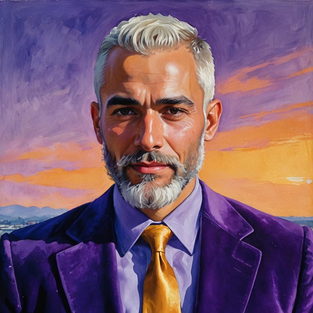 Elegant Man in Purple Velvet Suit, Impressionist Portrait
