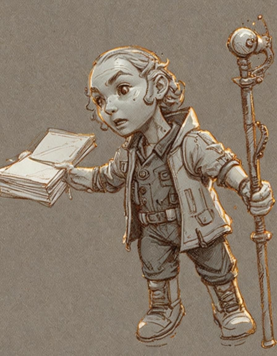 Realistic Gnome Wizard Sketch with Detailed Color