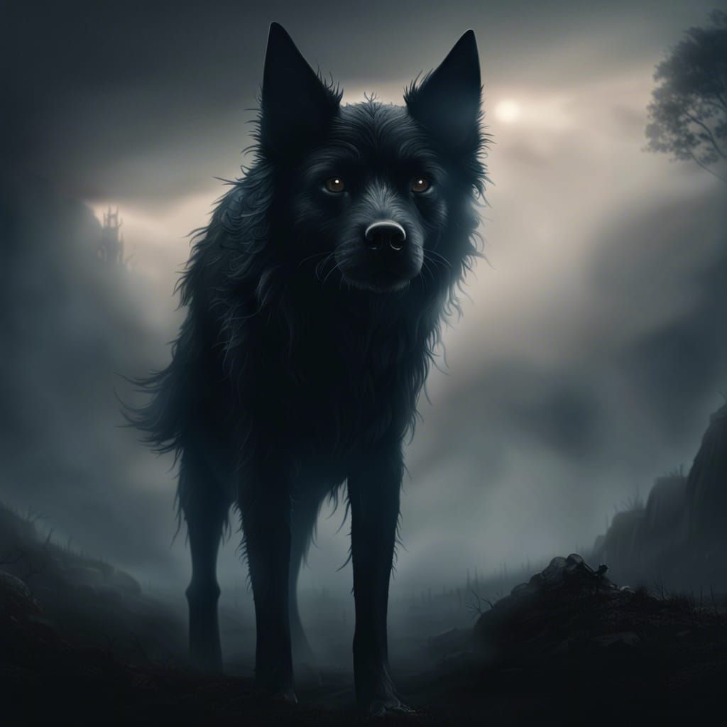 Black Shuck on Foggy Moor: Digital Matte Painting