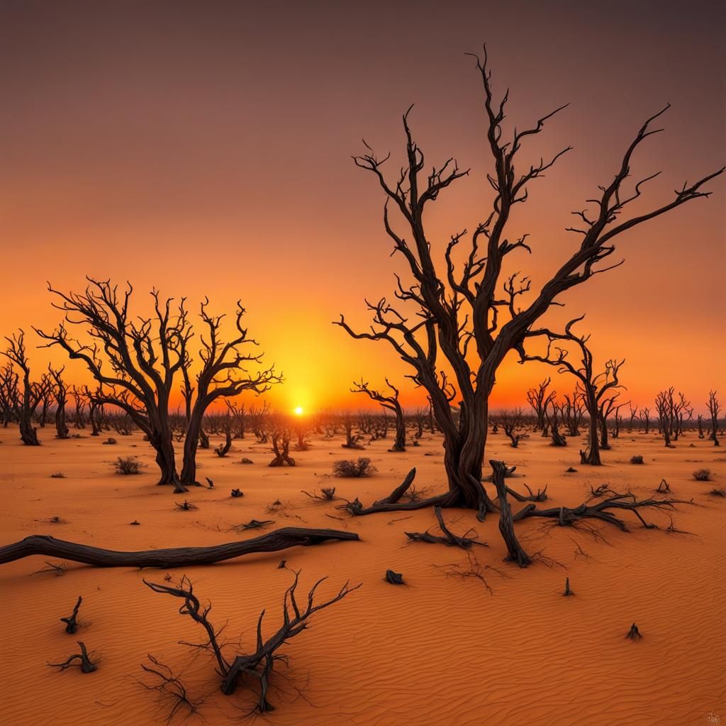 Vibrant Sunset Over Arid Desert Landscape