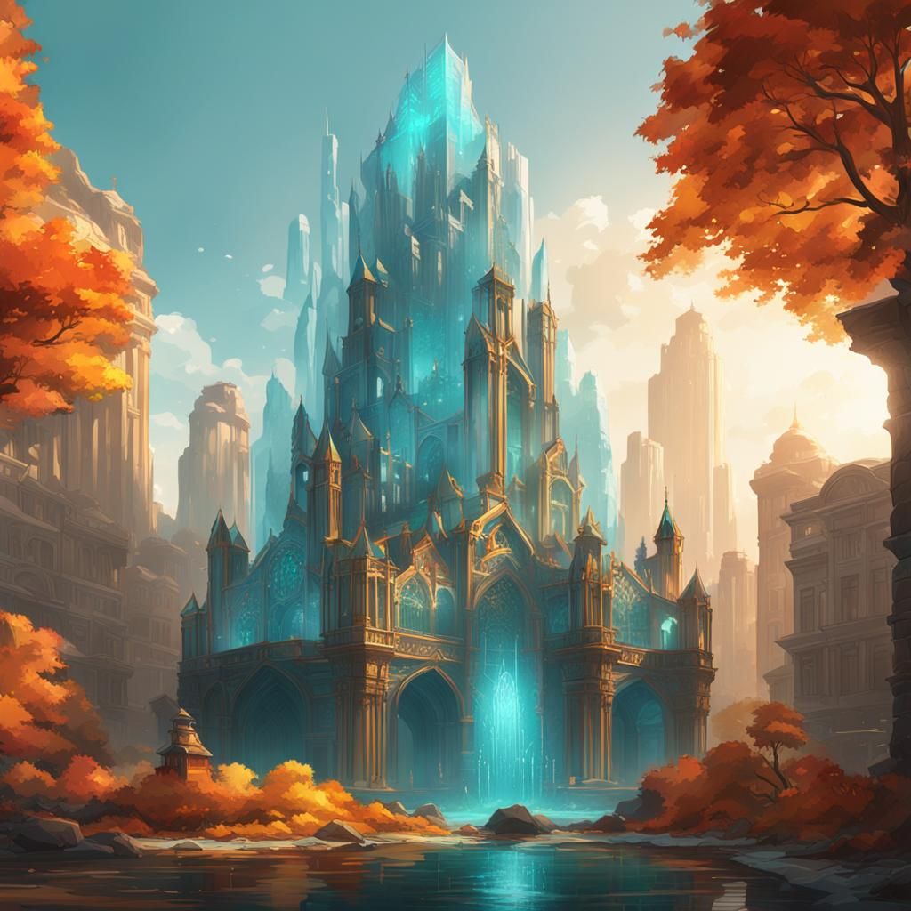 Crystal Tower Concept Art in Art Nouveau Style