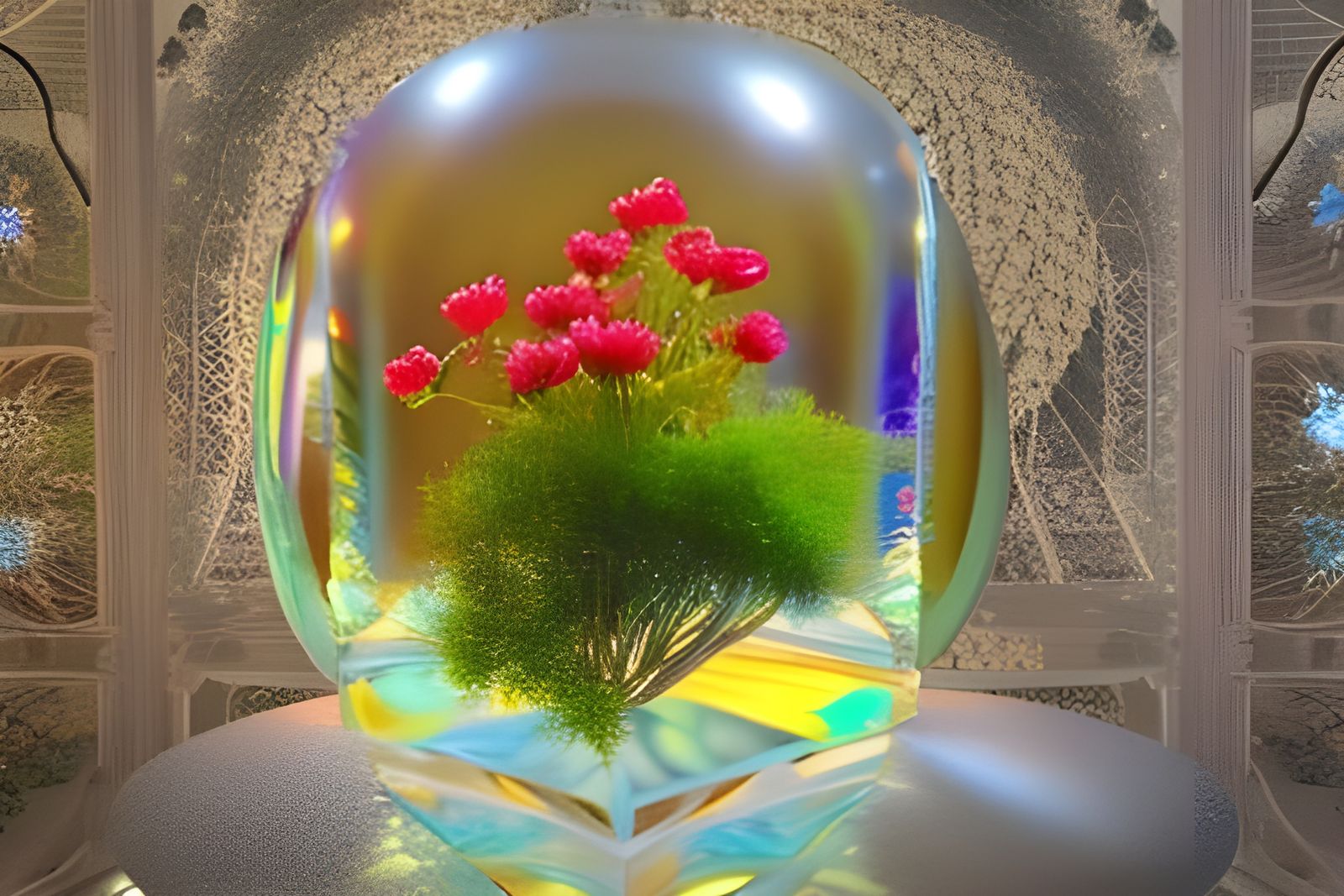 Crystal Flowers: Hyperdetailed Digital Art Nouveau Rendering