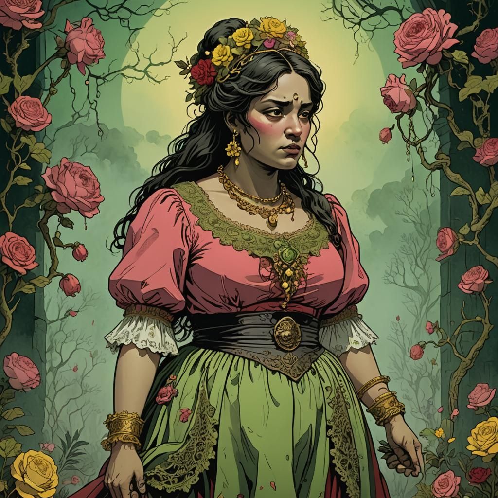 Dark Fantasy Woman Illustration in Gustave Doré Style